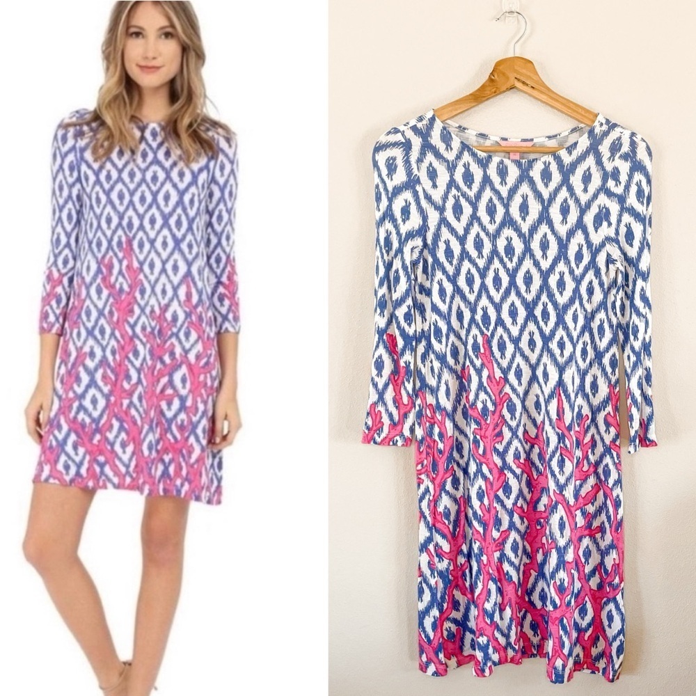Lilly Pulitzer | Ophelia Coral Iris Blue Deep Dive Little Fish Swing Dress Sz XS